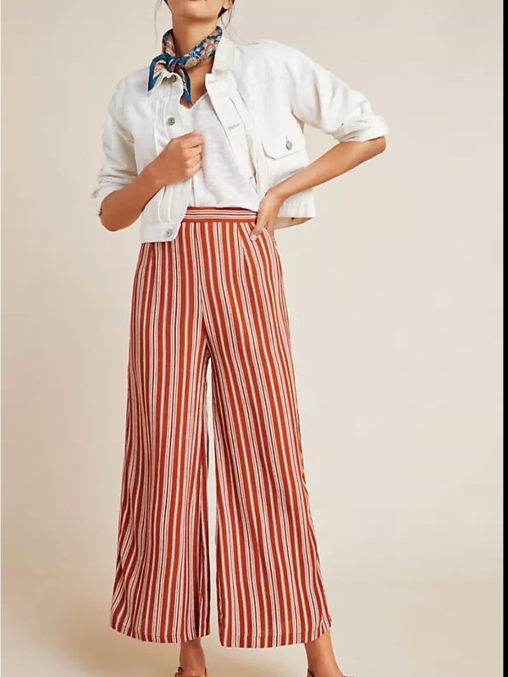 Faithfull the Brand Rust & Cream Striped Wide-Leg Pants